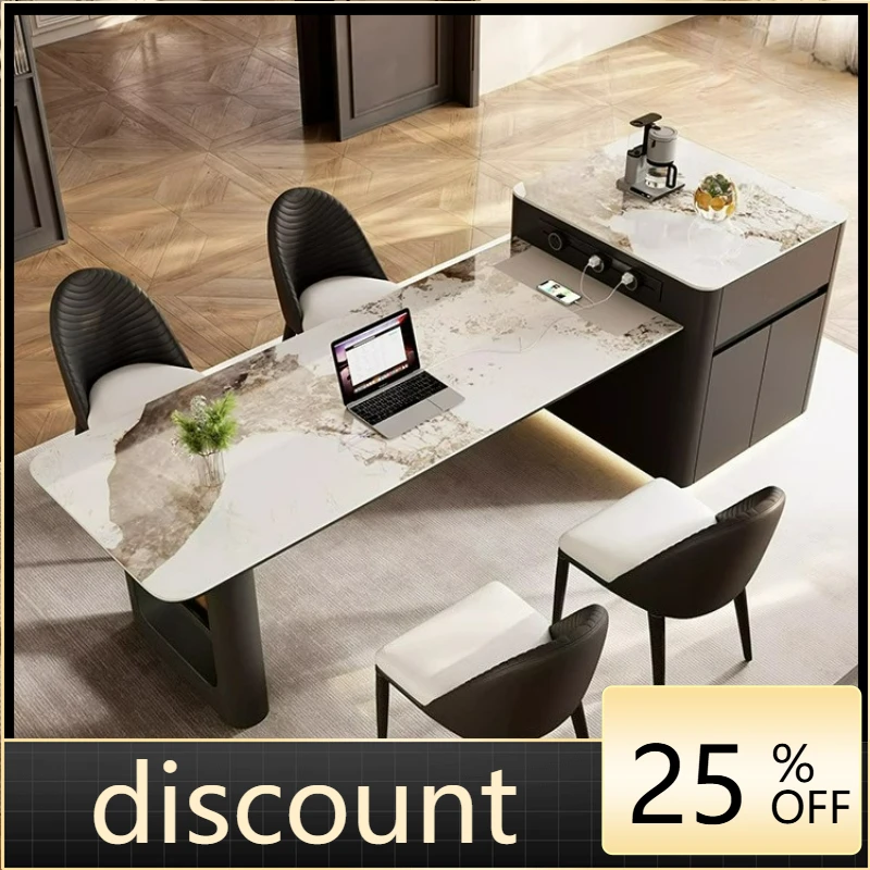 LTT Italian minimalist rock slab island dining table integrated retractable small apartment mid-fall table