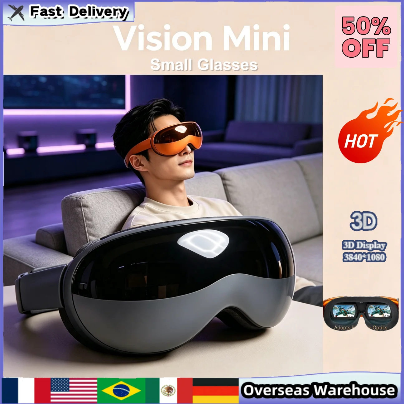 VISION MINI Wearable Glasses VR Can Adjust 0-700 Degree Myopia Wired Wireless Game Device XR 4K Small Glasses Grand Vision Gifts