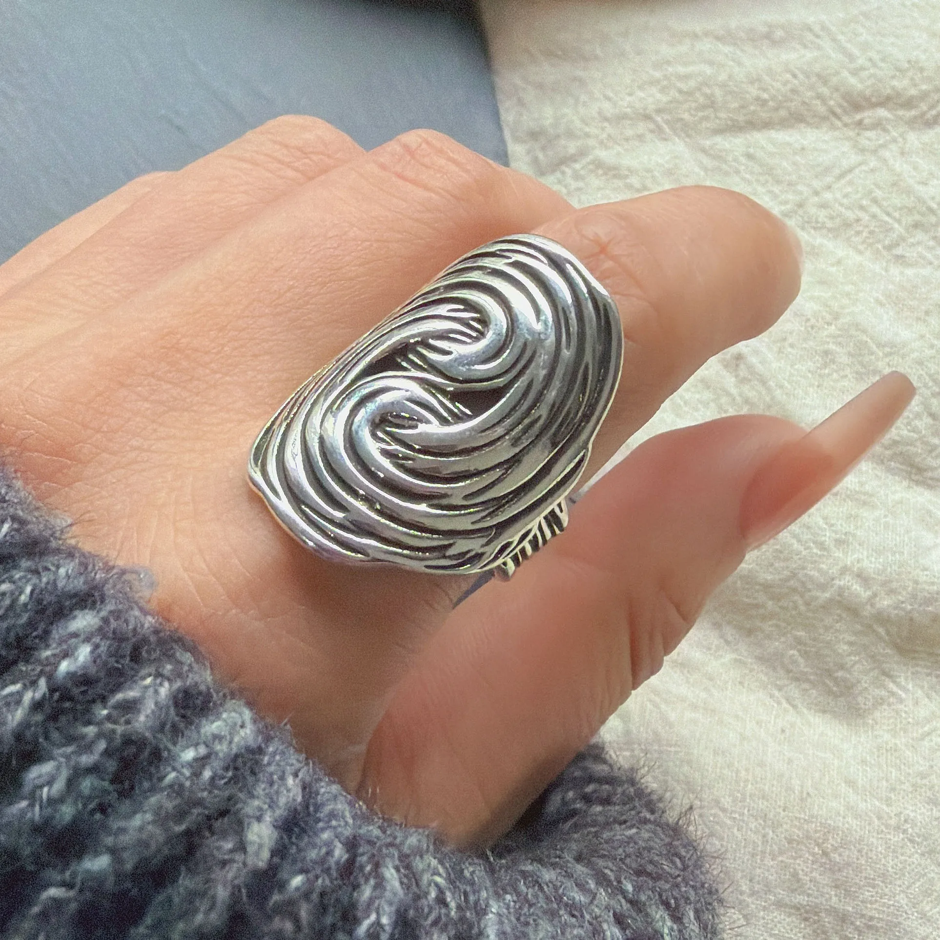 925 Sterling Silver Rings for Women Couple Minimalist Handmade Simple Wide Moon Ring Set Party Jewelry Gift Prevent Allergy