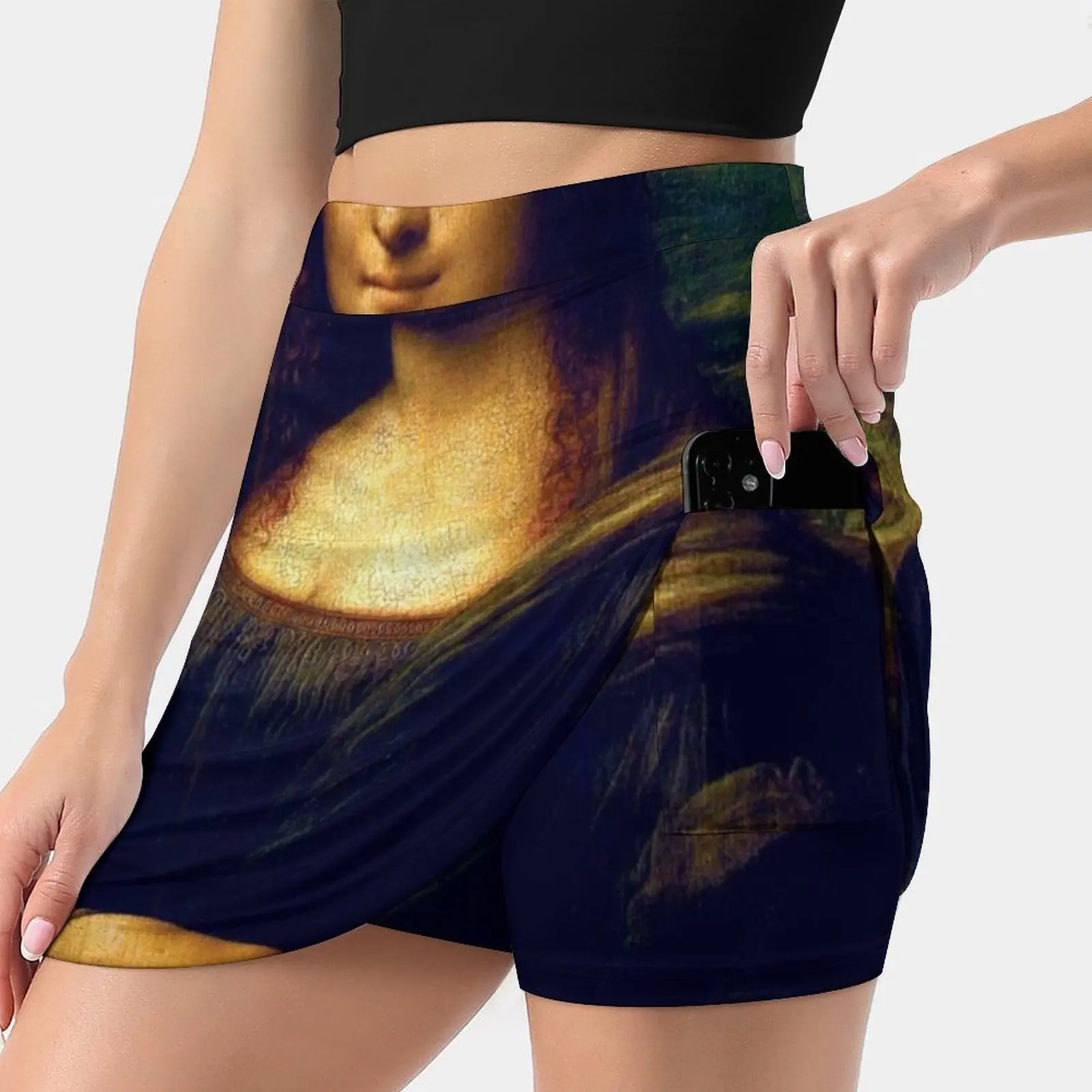 Mona Lisa Women's skirt Mini Skirts A Line Skirt With Hide Pocket Four Horn Four Horn Creative Mona Lisa Da Vinci Paris France