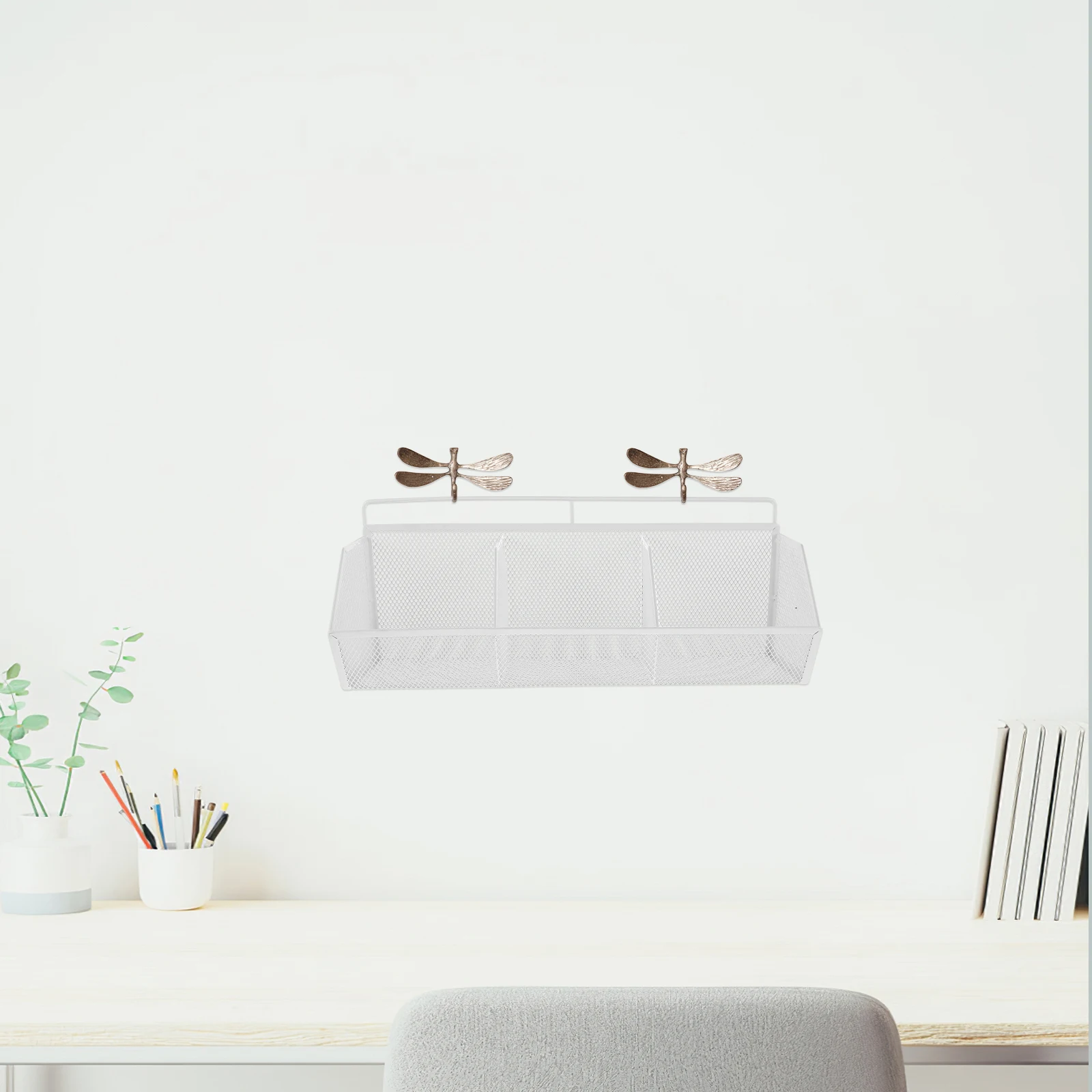 Wire Mesh Desktop Organizer File Box Slanted Compartments Document Holder Pen Paper Clip Notepad White Space-Saving Office