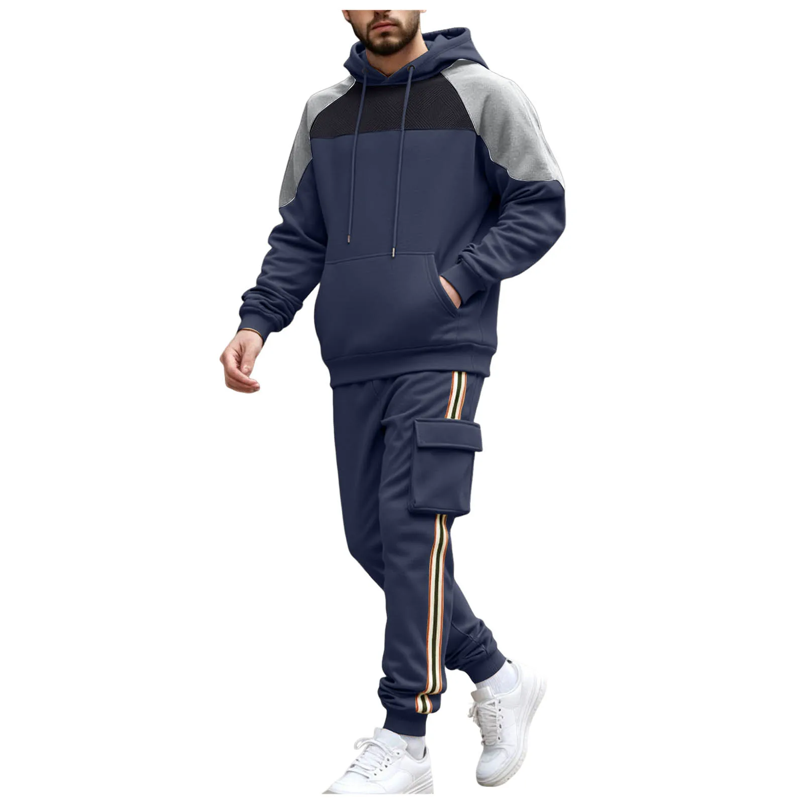 

Coat Tie Men's Suit With Contrast Hooded Sweater With Elastic Waist Strap With The Sidestripes Mens Suits Set