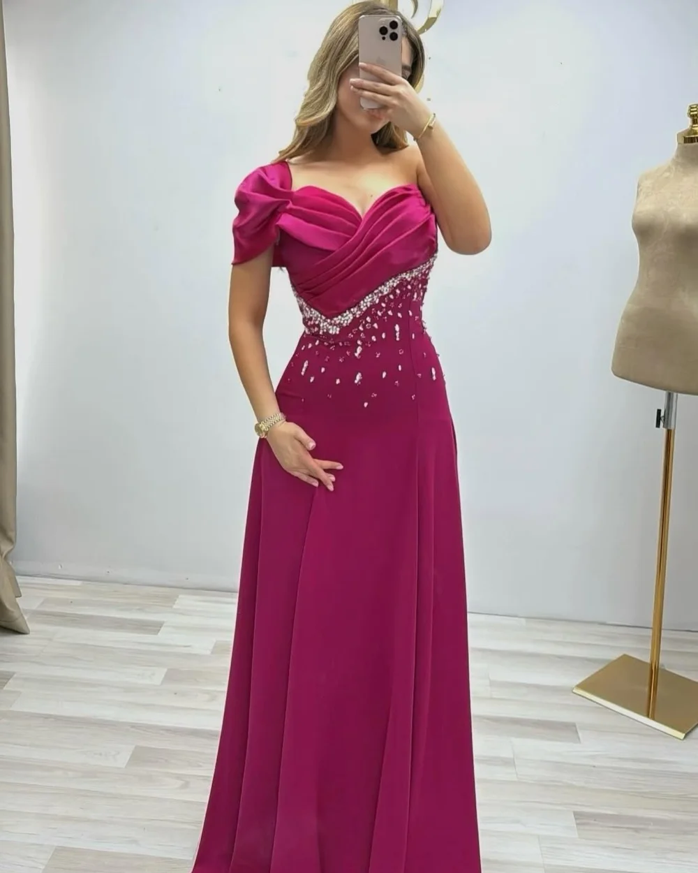 

Customized Sizes Available Sparkle Chiffon Rhinestone Ruched Beading Straight One-shoulder Long Dresses Bespoke Occasion Dresses