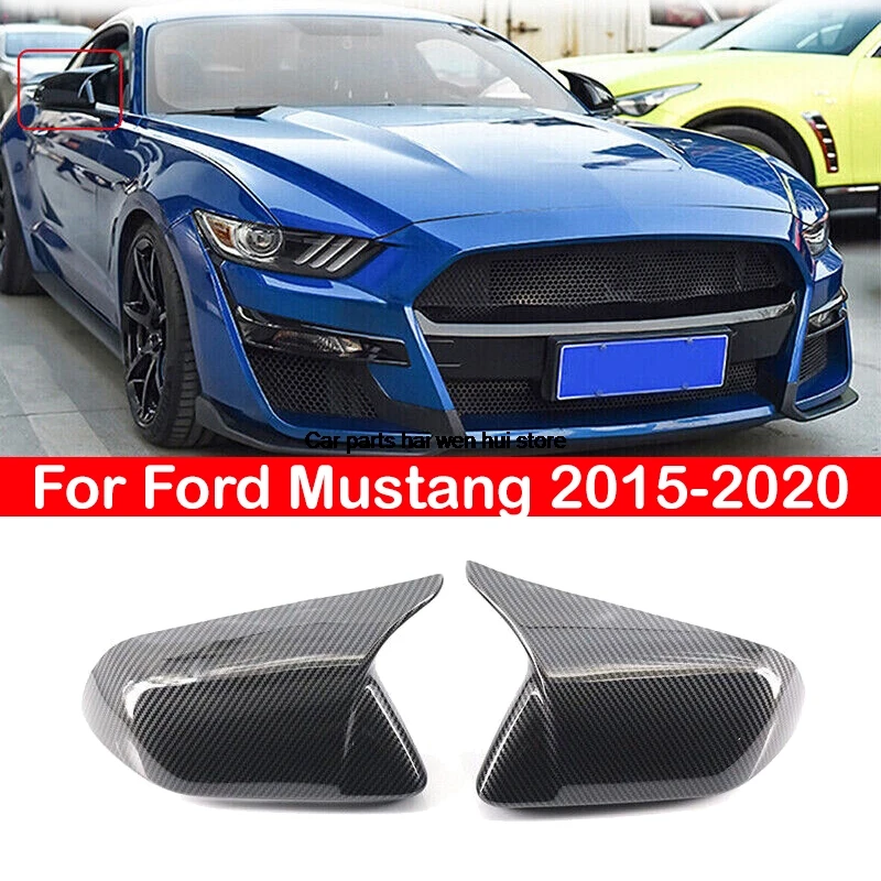 

For US Ford Mustang 2015-2020 Car Rearview Side Mirror Cover Wing Cap Exterior Door Rear View Case Trim Sticker Carbon Fiber