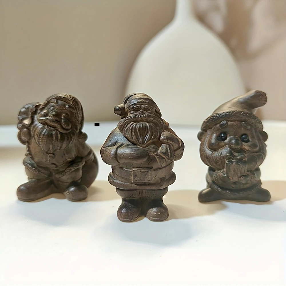 1 piece 4.4-inch creative and cute wooden carved Santa Claus ornament, craft art, creative gift suitable for home, living room, study decorations, New Year gift, birthday gift, Christmas gift, Halloween decoration, creative desktop ornament, small statue decoration