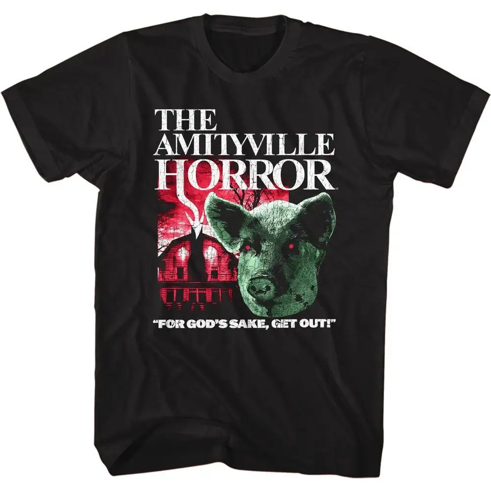 Amityville Horror Pig And House Black Adult T Shirt