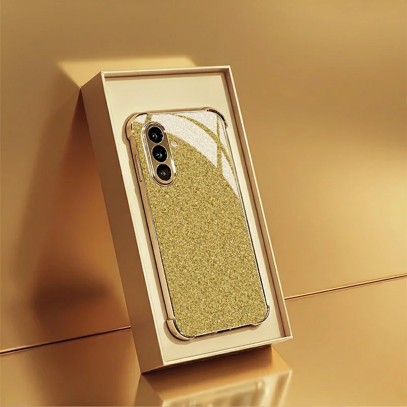 Gold-plated glittering powder pattern anti-drop electroplated glass phone case, for Samsung Galaxy S26/S26PLUS/S26ULTRA