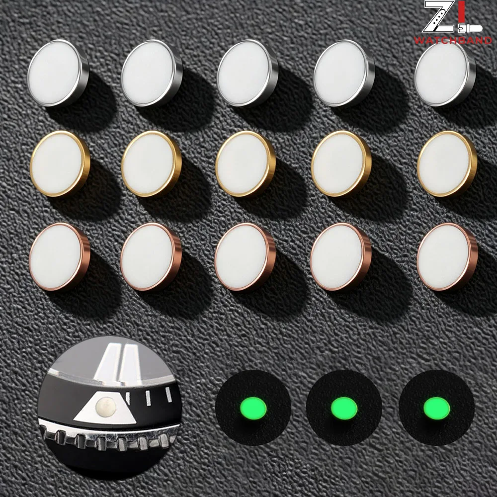 White Gold Rose Beads Green Luminous Pip Watch Bezel Insert 12 O’Clock Lume Pearl Dot Mod Parts Replacement Spare Accessories