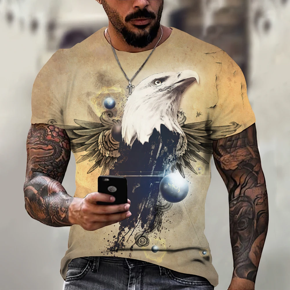 

Summer Men's Eagle Eagle Pattern Selling 3d Printed T-Shirt Fashion Casual O Collar Short Sleeve Loose Breathable Plus Size Top