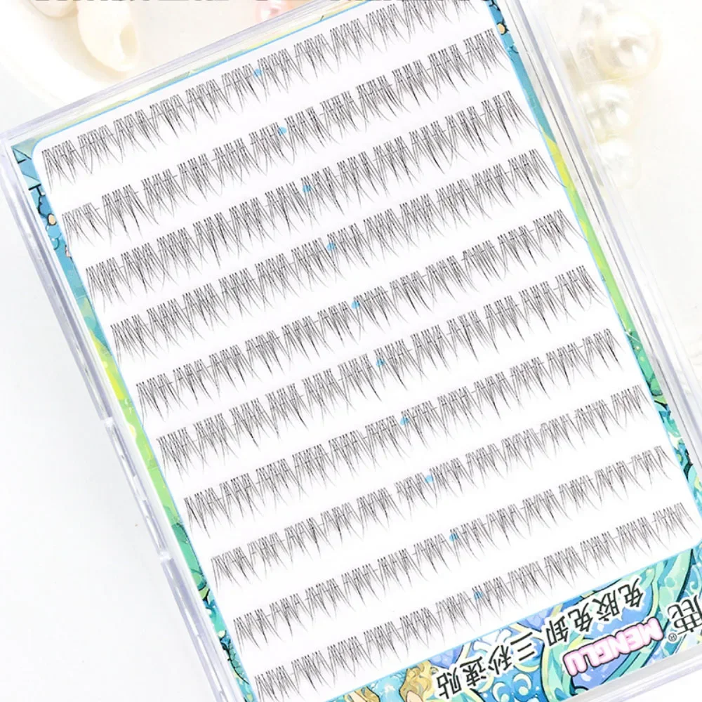 10 Rows Curled False Eyelash Natural Slender Fishtail Fake Eyelash Transparent Stem Individual Lashes Lash Cute Eye Makeup