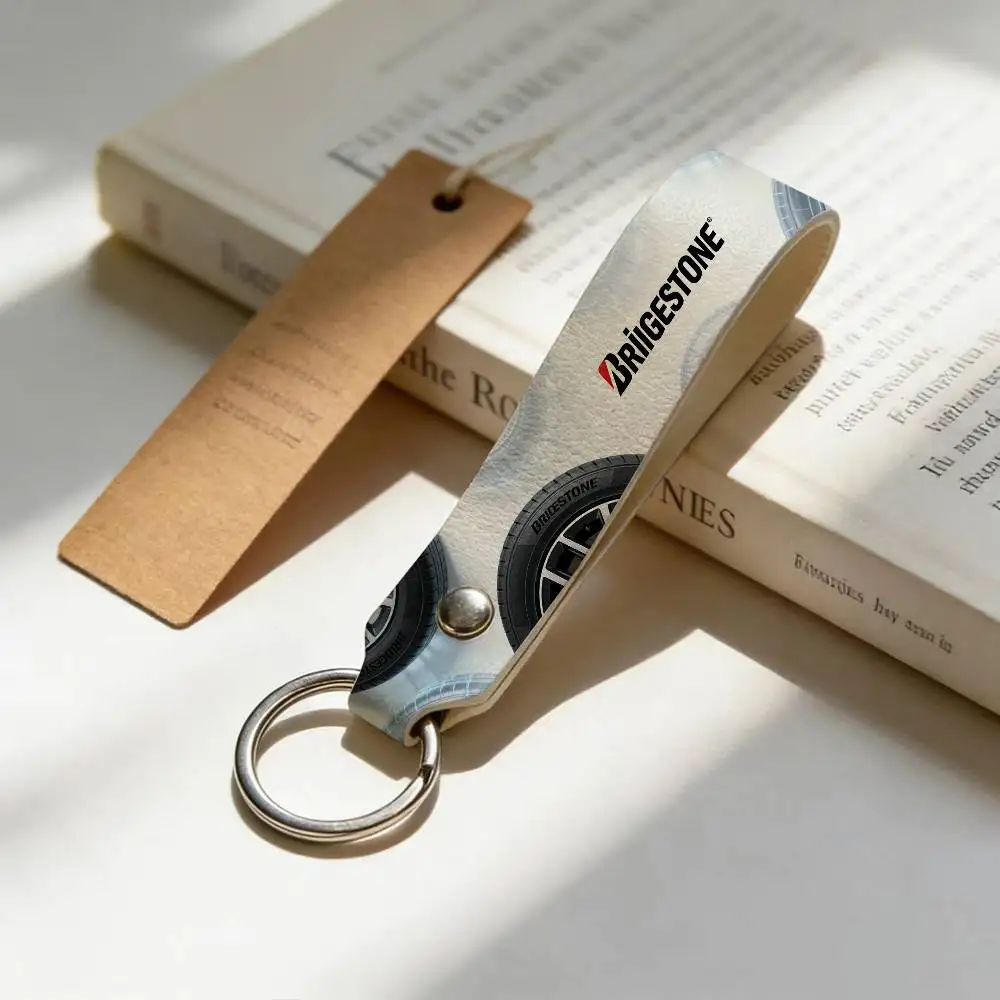 

For Logo Bridgestone Soft PU Leather Motorcycle Keychain Lightweight Key Holder For Scooter Racing