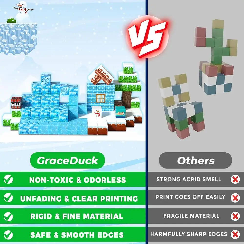 자석 블록 - 얼음 성을 만들기 위한 100개 조각, 몬테소리 영감을 받은 어린이용 STEM 장난감, 3-10세 이상에게 이상적