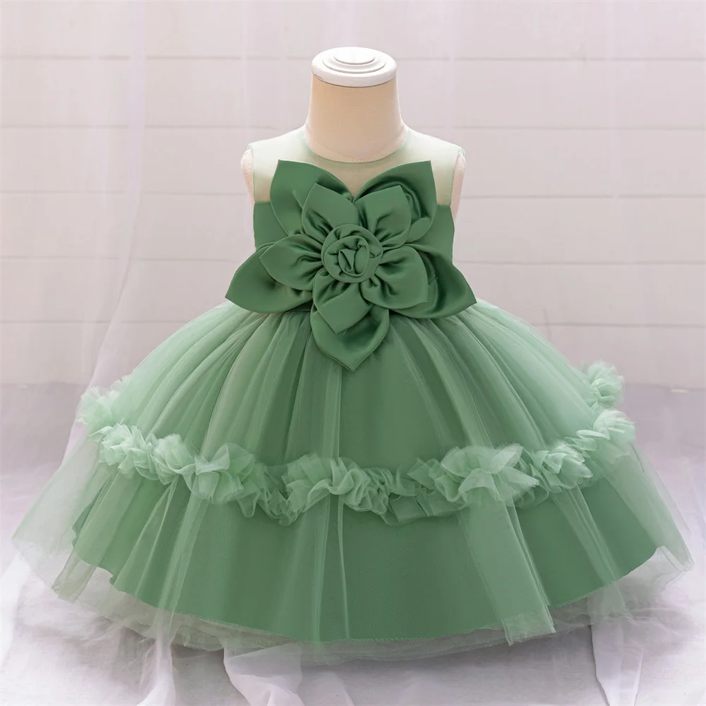 Baby Flower Girls Party Dress Green Christmas Costume Toddler Baby 1st Birthday Wedding Dress For Girl Princess Evening Vestidos