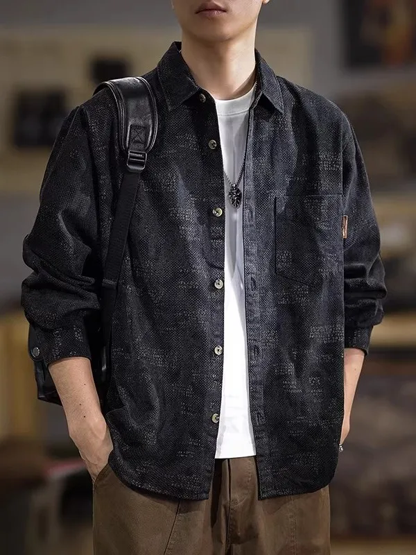 

New 2026 Men's Loose Fit Casual Long Sve Bla irt Spring Autumn Faion Trend Brand Outerwear Coat Classic Collar Button