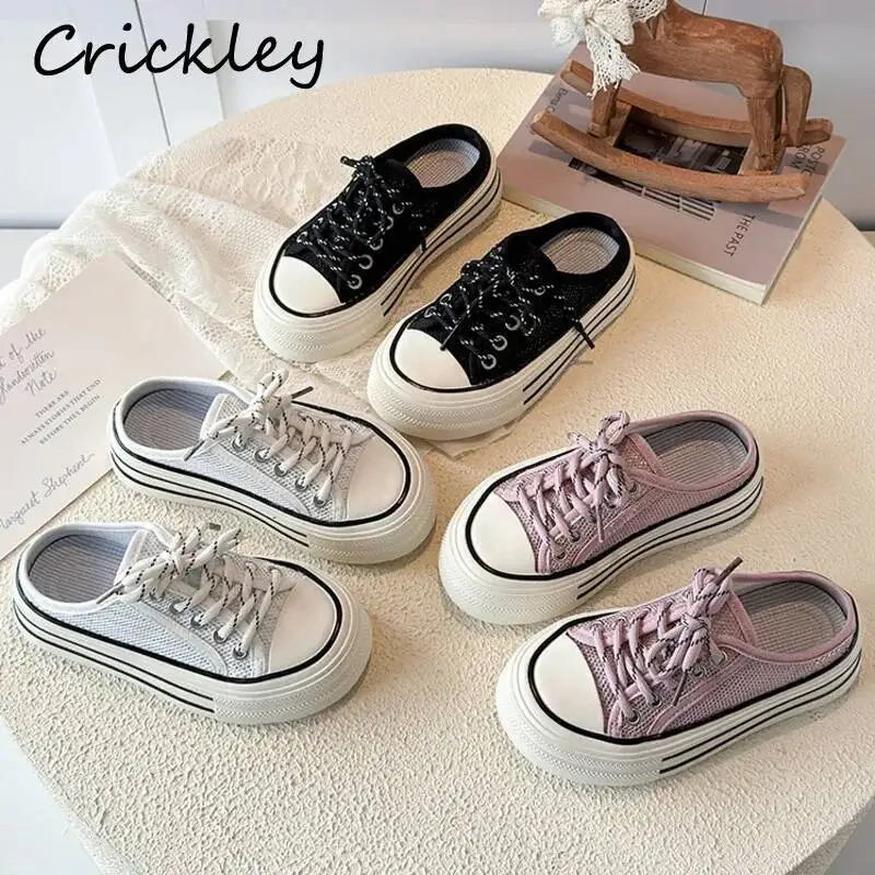 

Summer Mesh Solid Children Casual Shoes Fashion Breathable Girls Sport Slides Thick Sole Anti Slip Kids Half Sneakers