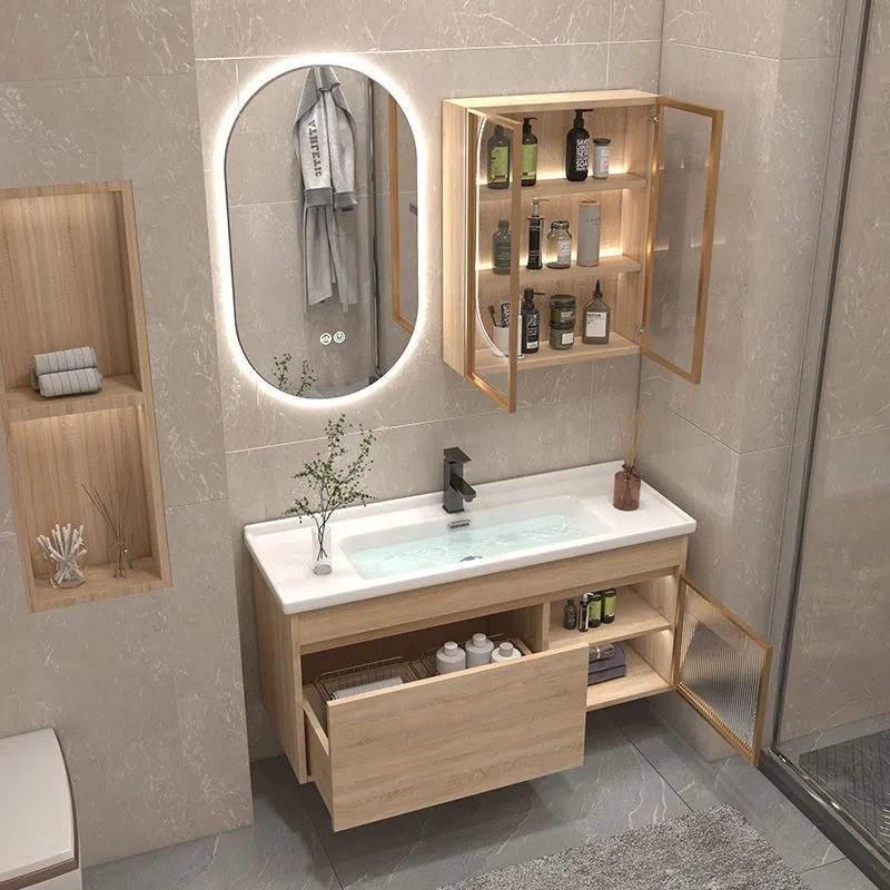 Modern minimalist and ultra narrow 40cm wide solid wood bathroom cabinet combination ceramic integrated basin small unit intelli