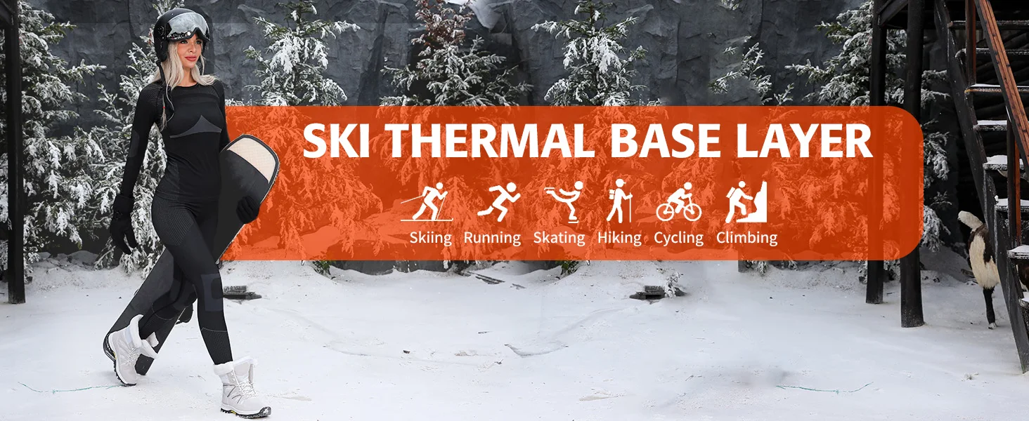 Anfilia Damen Ski-Thermo-Unterwäsche-Sets Feuchtigkeitsableitend & Schnelltrocknend Eng Anliegender Rundhalsausschnitt Nahtlos Gestrickte Basisschicht Lange Unterhosen – Detail 2
