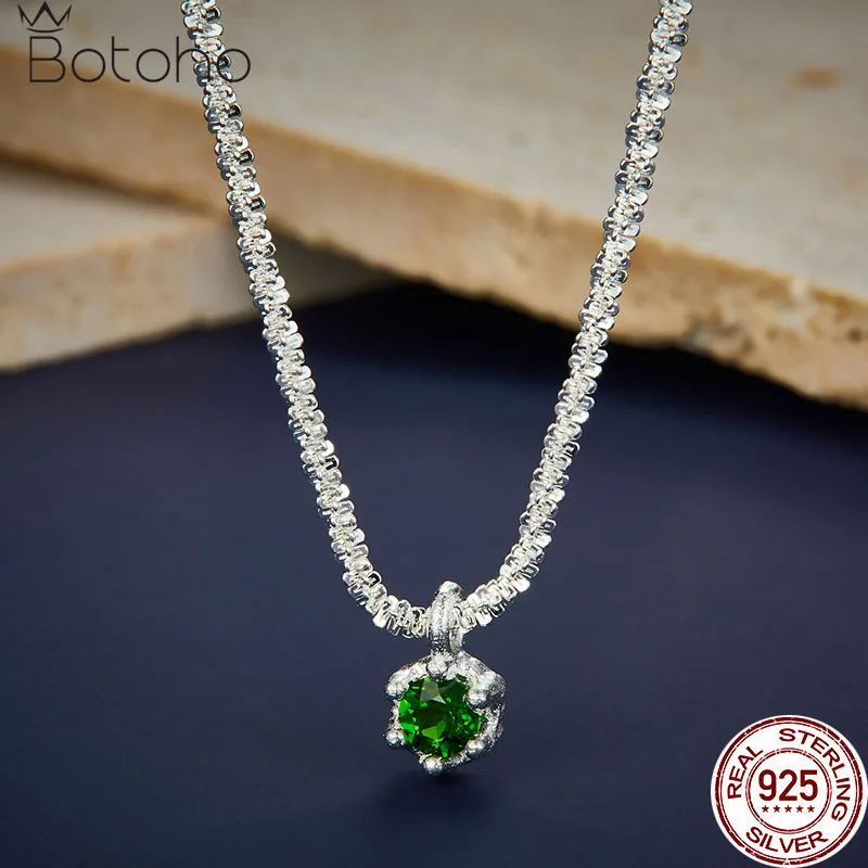 S925 Sterling Silver Diopside Sparkling Necklace Simple Versatile Style Collar Chain Women's Fashion Pendant