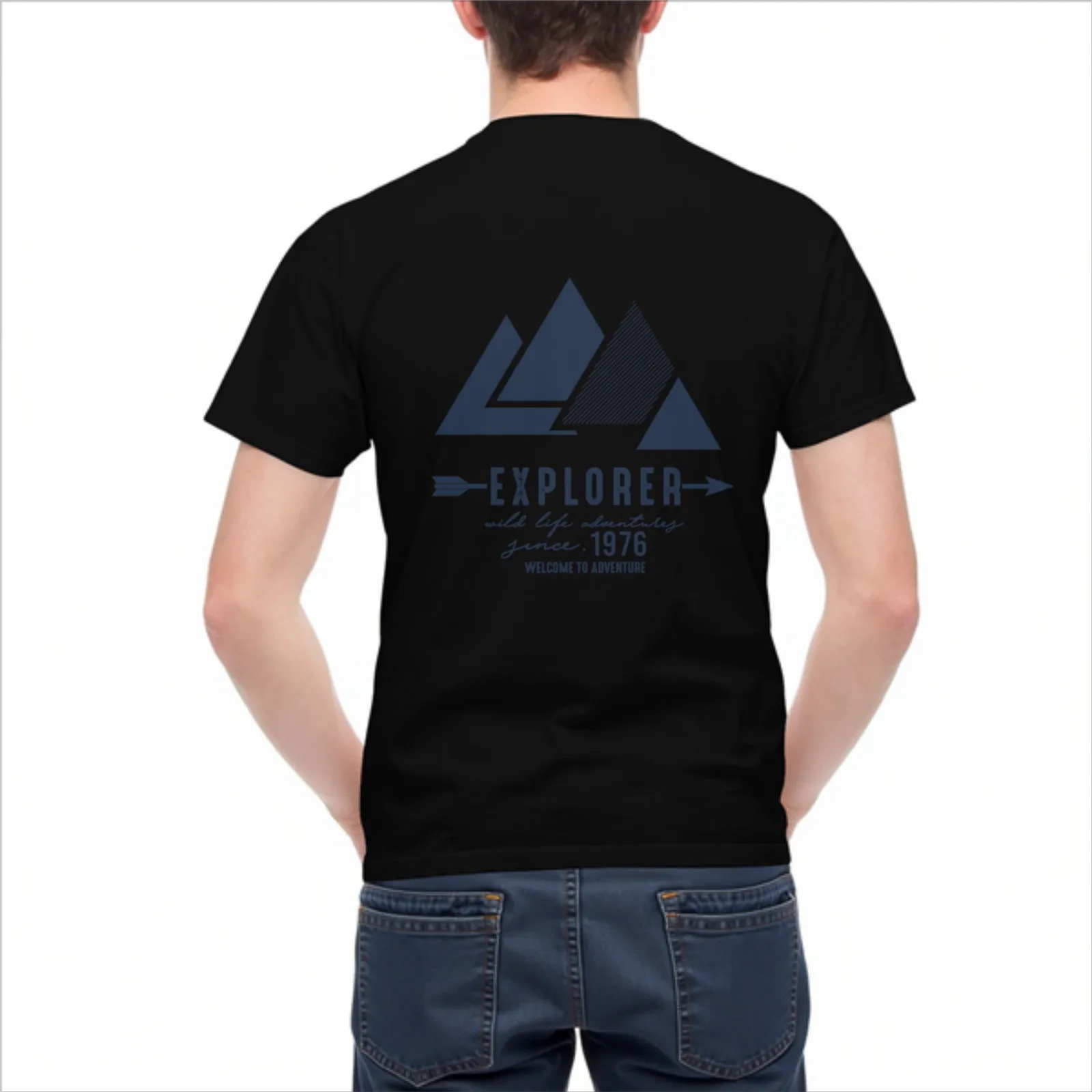 Explorer Mountains Graphic Print Men's Cotton T-Shirt Casual Daily Short Sleeve Crew Neck Tee