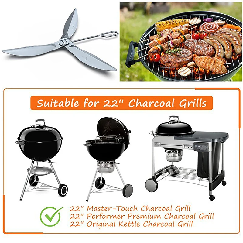 C One-Touch Cleaning System Kit Design for Weber Kettle Grill,for 7444 Weber Grill Replacement Parts,Steel Grill Accessories