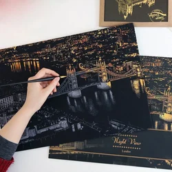 Paris\London\Las Vegas\Florence\Seoul\Hamburg ew York\Hong Kong Posters city Night View Scratch off Maps Wall Painting h6