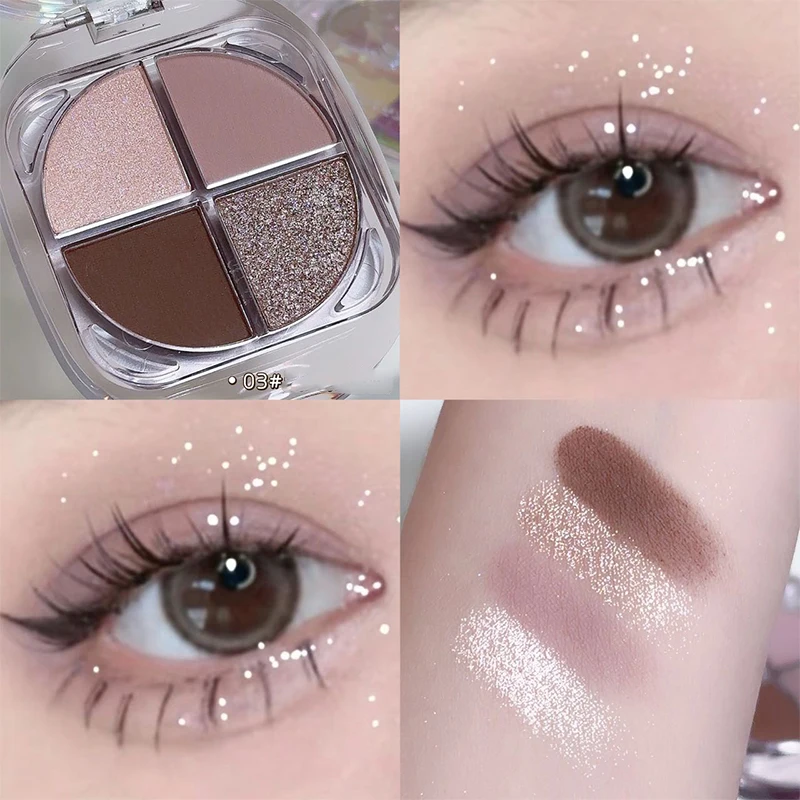 Sombra de ojos de acrílico mate perlado, 4 colores, gris leche, lila, concha de cristal, cosméticos, maquillaje desnudo Natural, placa embellecedora