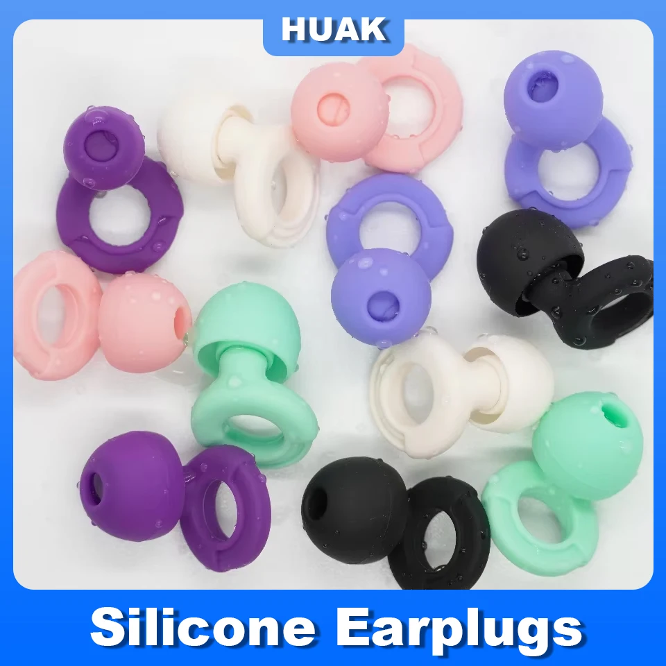 سدادات أذن من السيليكون قابلة لإعادة الاستخدام من HUAK - فائقة النعومة لتقليل الضوضاء وحماية السمع، 8 أطراف أذن في XS/S/M/L للنوم والسباحة