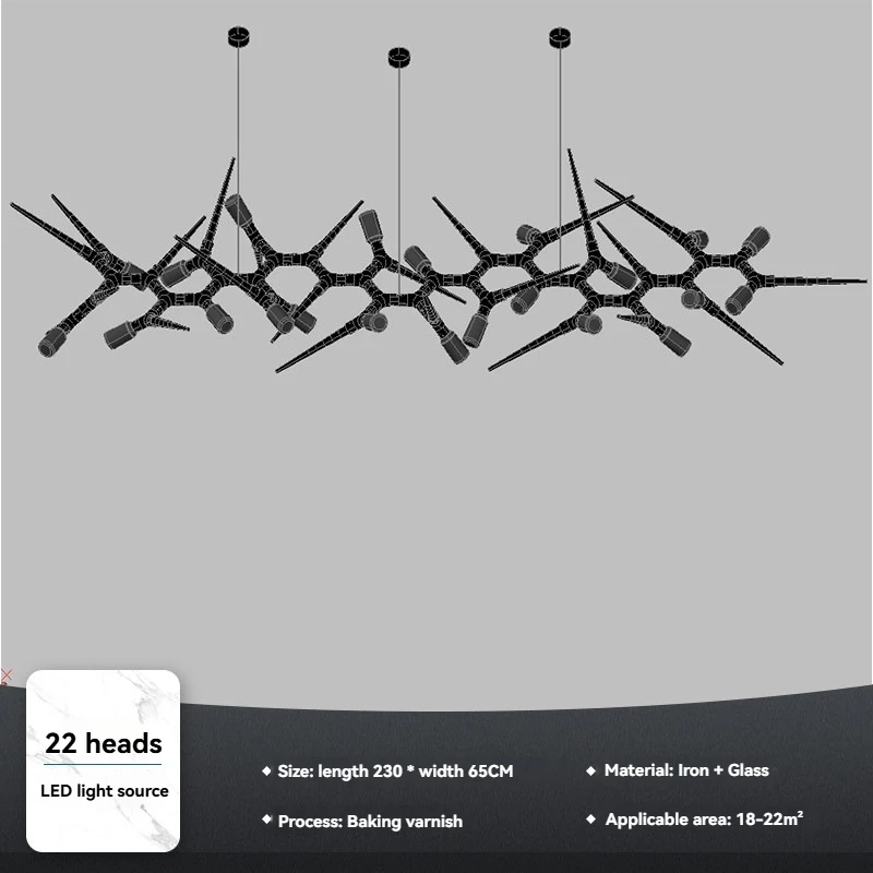 Moderne artistieke takkenvormige kroonluchter voor de eetkamer, zwart ijzer glas LED hanglamp, luxe hanglamp voor keukeneiland