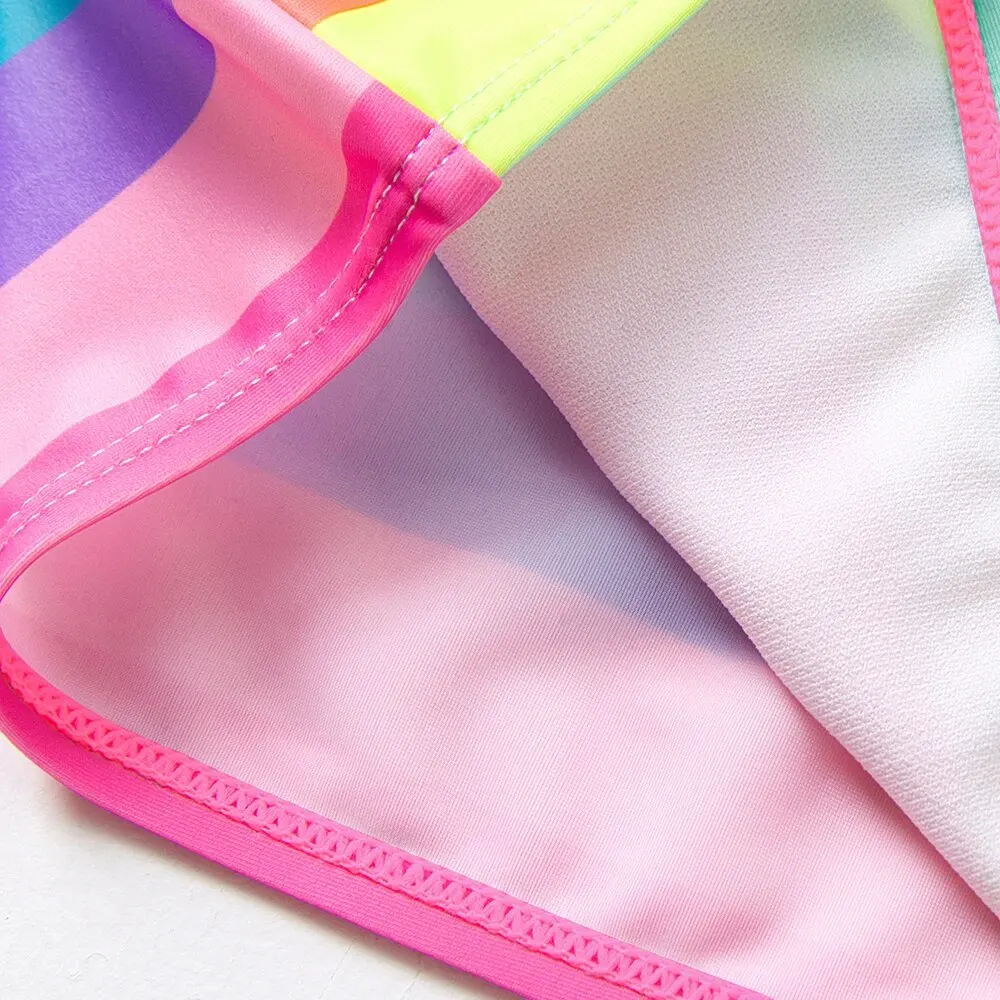 Rainbow Stripe Bow Girl Bikini swimsuit Set