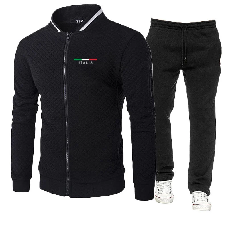 ITALIA pattern 2025 Men Casual slim-fit Tracksuit Zipper Hoodies Top And Sweatpants Outdoor Jogging 2pcs Suit Clothes Sport Sets