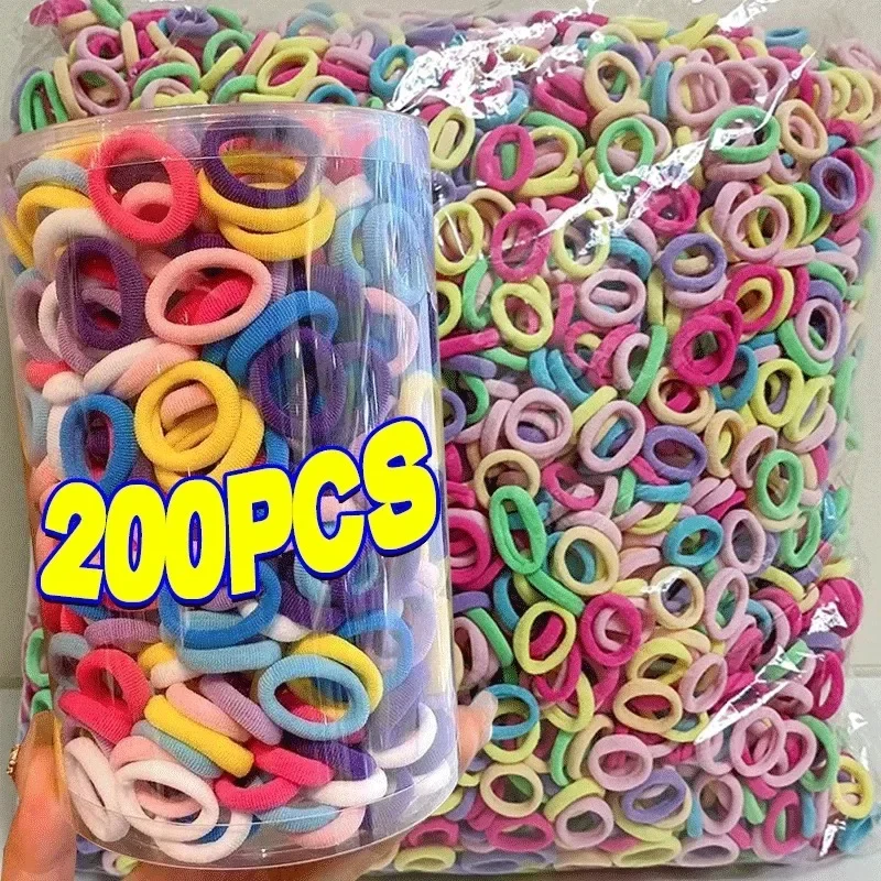 100/200PCS Colorful Basic Nylon Ealstic Hair Ties for Girls Kids Ponytail Hold Scrunchie Rubber Band Basic Hair Accessories