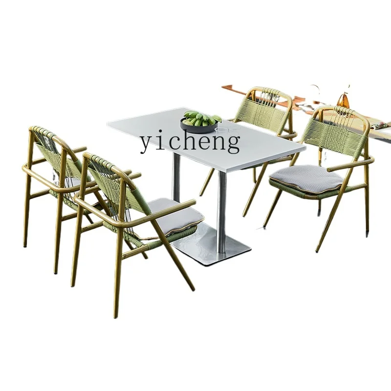 

Tqh Outdoor Desk-Chair Three-Piece Courtyard Villa Garden Terrace Balcony Rattan Chair Outdoor Occasional Table