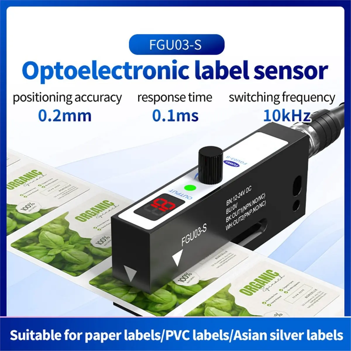 Fits for For FUWEI Label Detection Sensor Photoelectric Switch Automatic Labeling Machine Label Sensor NPN/PNP Opaque Label