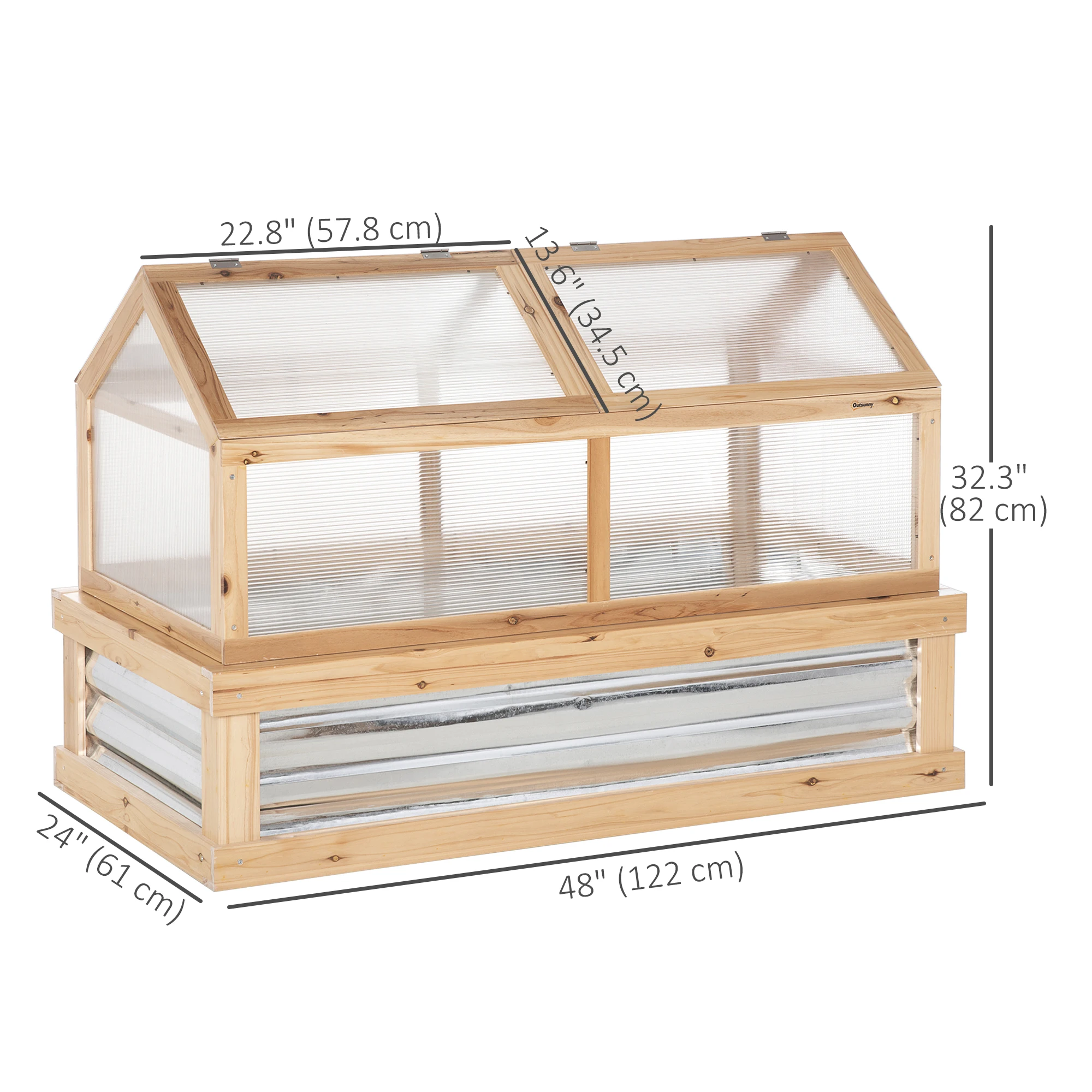 48' X 24' X 32' Wooden Greenhouse Planter Box Mini Cold Frame Raised Garden Bed for Outdoor Seedling Vegetables Flowers
