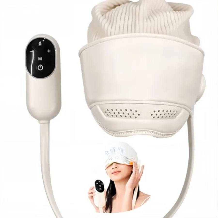 

Массажер для головы с капюшоном и устройство для расслабления глаз с подогревом, перезаряжаемый массажер для кожи головы для снятия стресса и комфорта, идеально подходит для отдыха