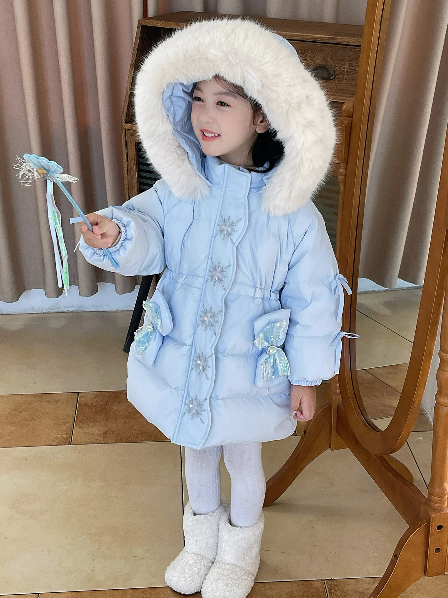 

Princ Sle Thiened Winter Jaet for Little Girls Baby Girl's Faionable Medium-Length down Coat Sweet Sle Cotton Cl...