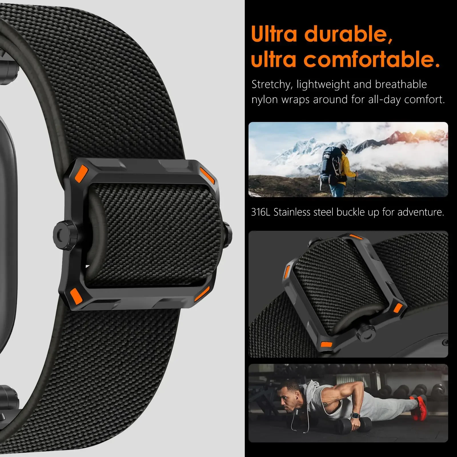 Sport Strap for Apple Watch Ultra 2 Band 49mm 46mm 45mm 44mm 42mm Metal Clasp Nylon Bracelet Correa iWatch Series 10 9 8 7 6 5 4