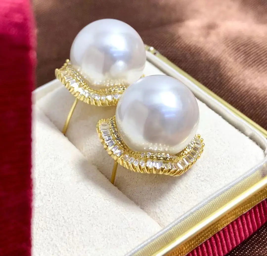 Wholesale S925 Sterling Silver Earrings Mount Findings Settings Base Mounting Parts Accessory for 13-14mm Pearls 5 pairs/lot