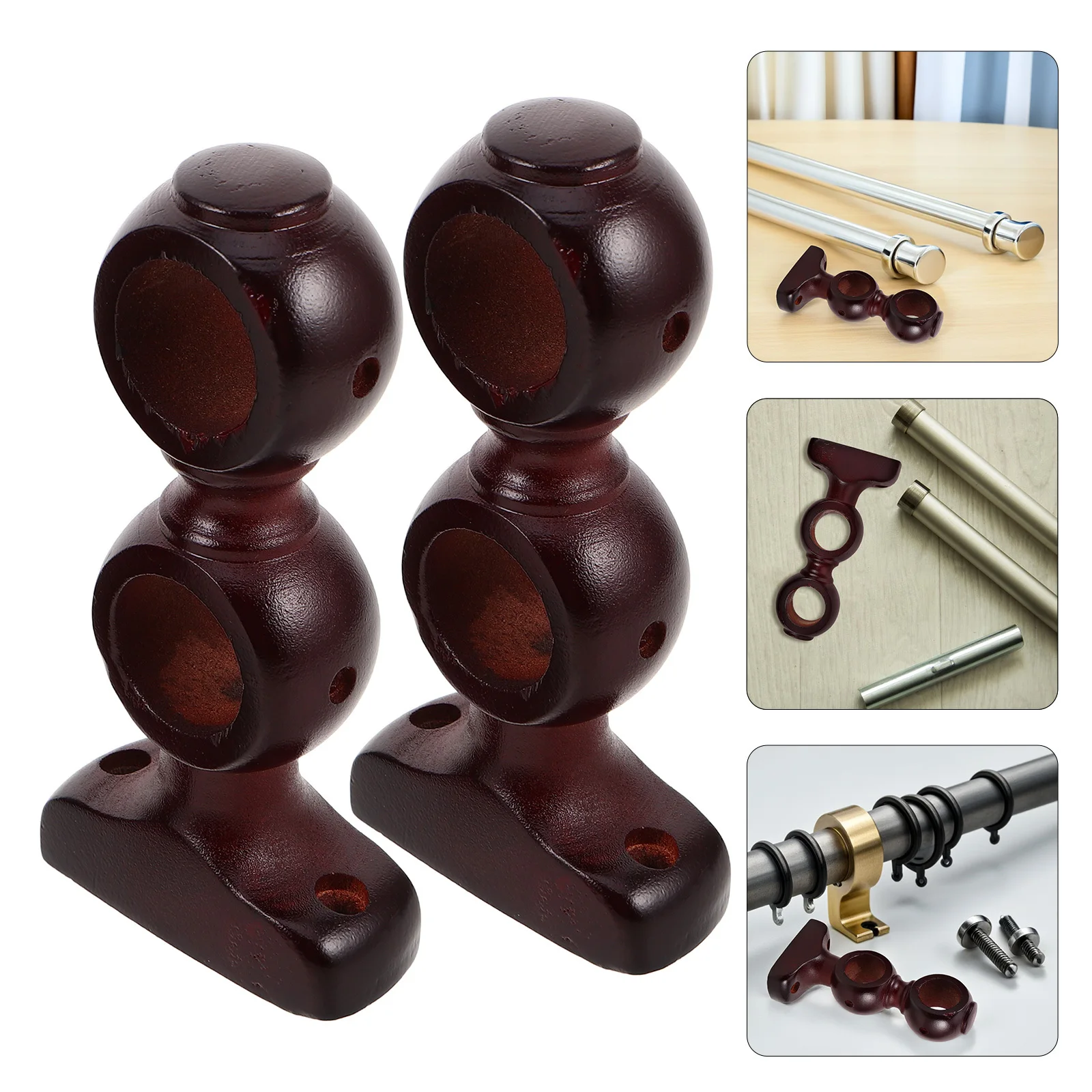 

2Pcs Double Wooden Curtain Rod Brackets Heavy Duty Wall Mounted for Various Home Decor Styles Bedrooms Solid Wood Bracket