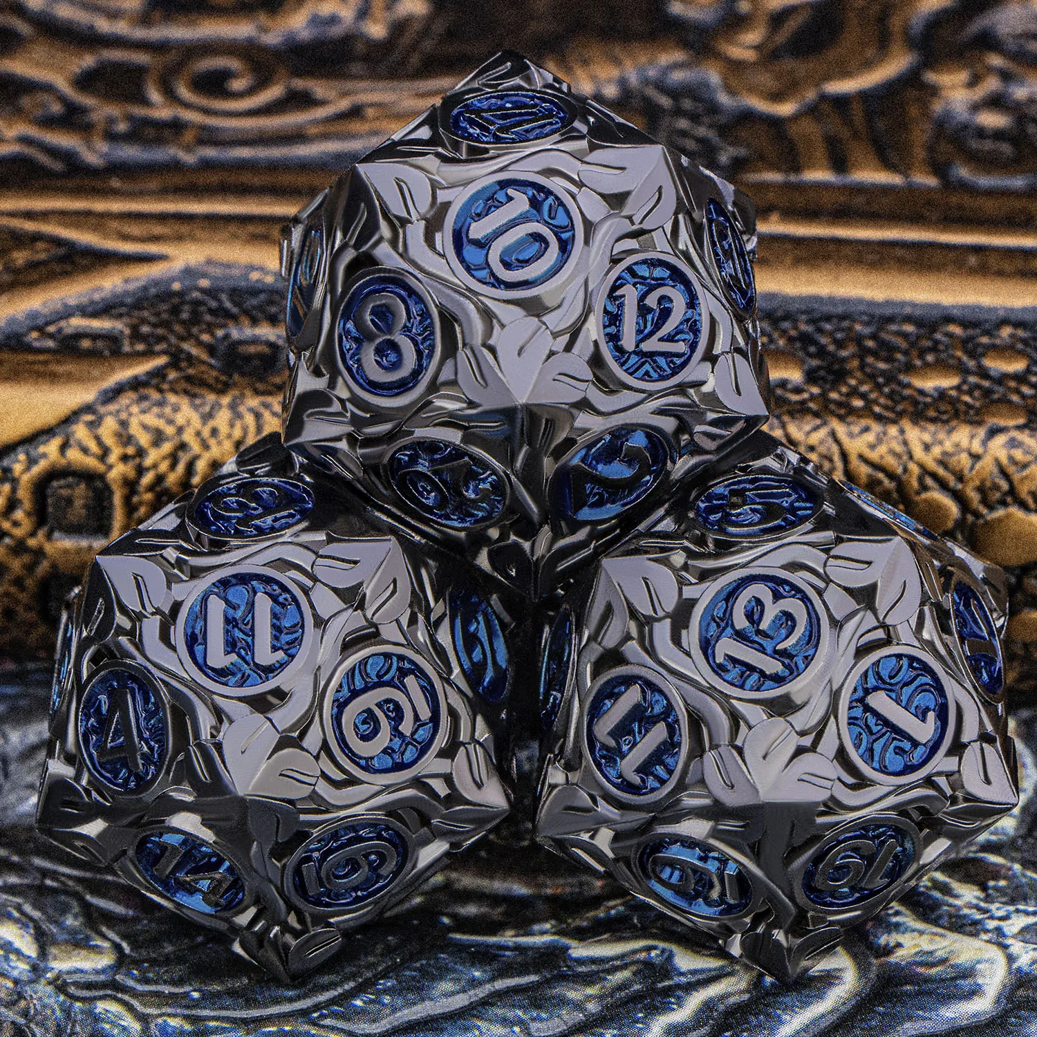 

Rattan Cane DND Metal Dice Set Dice 7PCS D&D Black-Blue Polyhedral Dice RPG Role Playing Game Pathfinder D20 D and D Dice Set