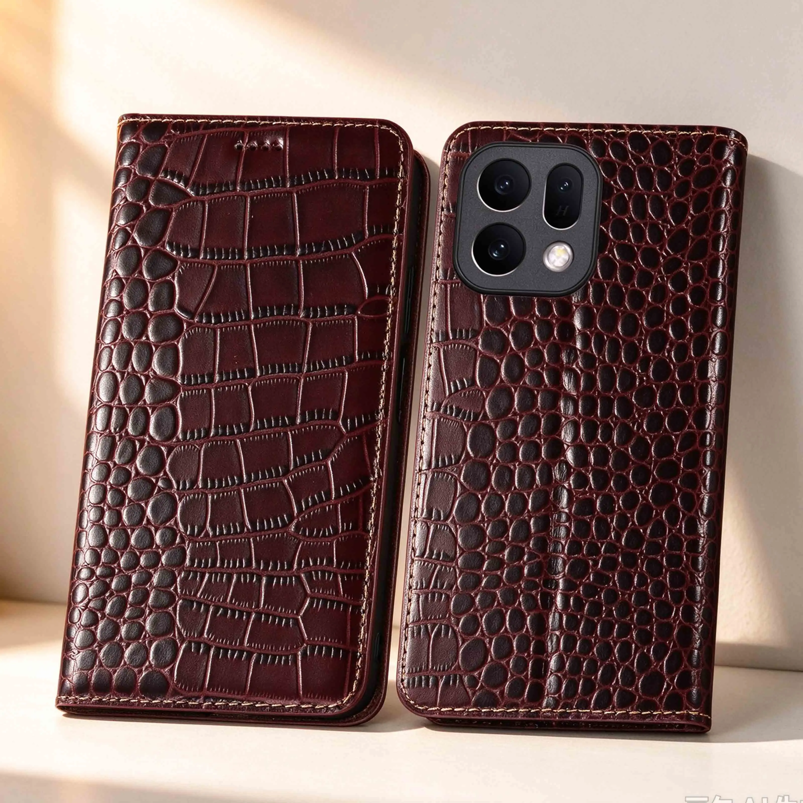 Crocodile Genuine Leather Flip Case For OPPO Find X5 X6 X7 X8 X8S X9 X9S X10 E Pro Max Plus Ultra Lite Wallet Cover Case Cowhide