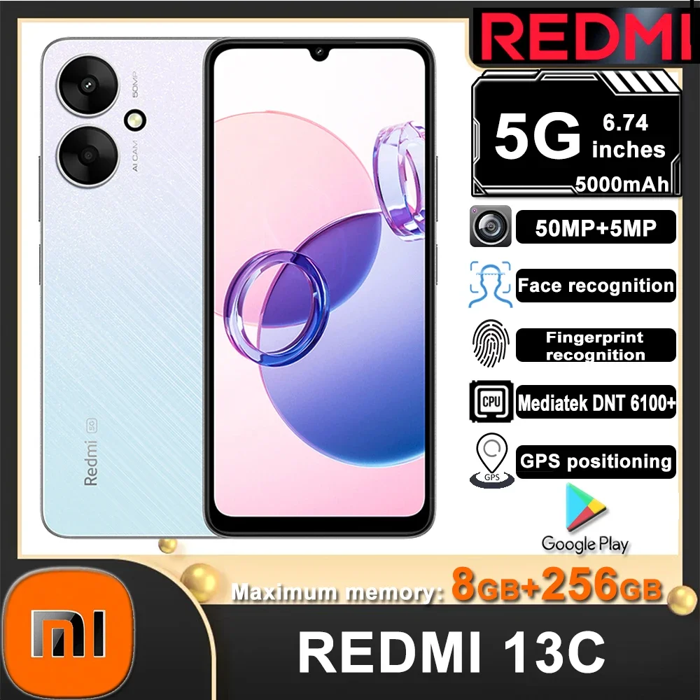 

[EU/US/UK specifications] 6.74" large display Original smart phone Redmi 13C 4G 8GB+256GB 5000mah Long battery life music phone