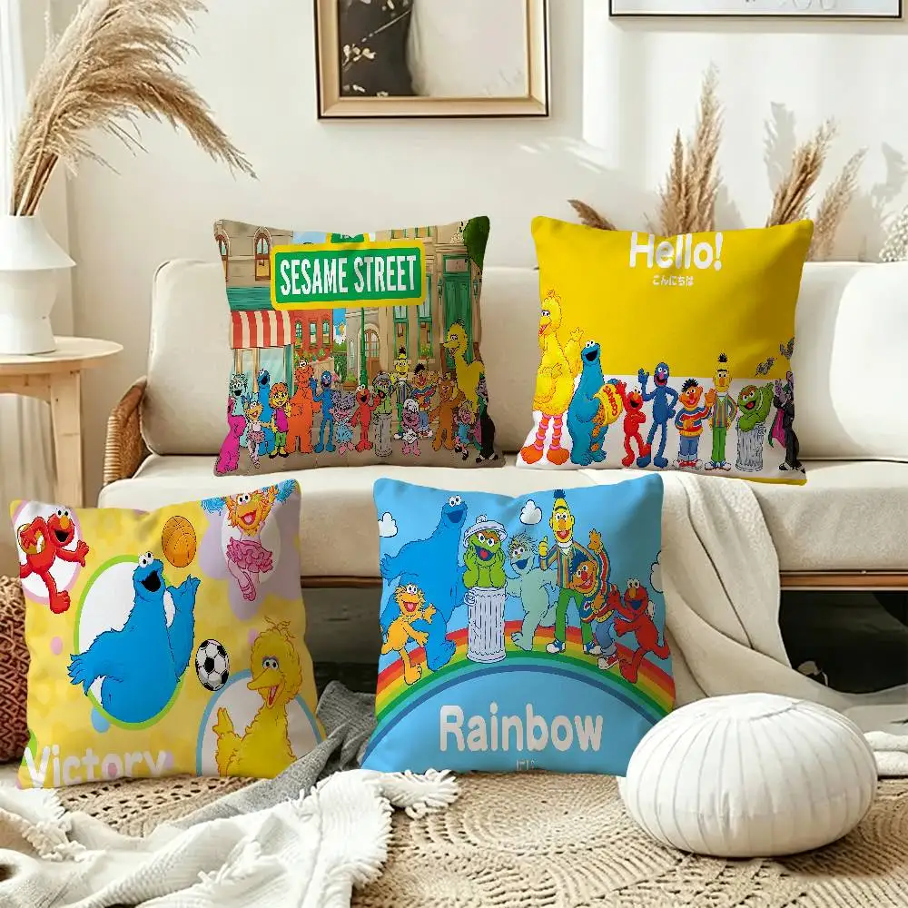 Sizes S-Sesame S-Street Pillow Covers Cartoon Sofa Decorative Home Double-sided Printing Short Plush Cute Cushion Cover