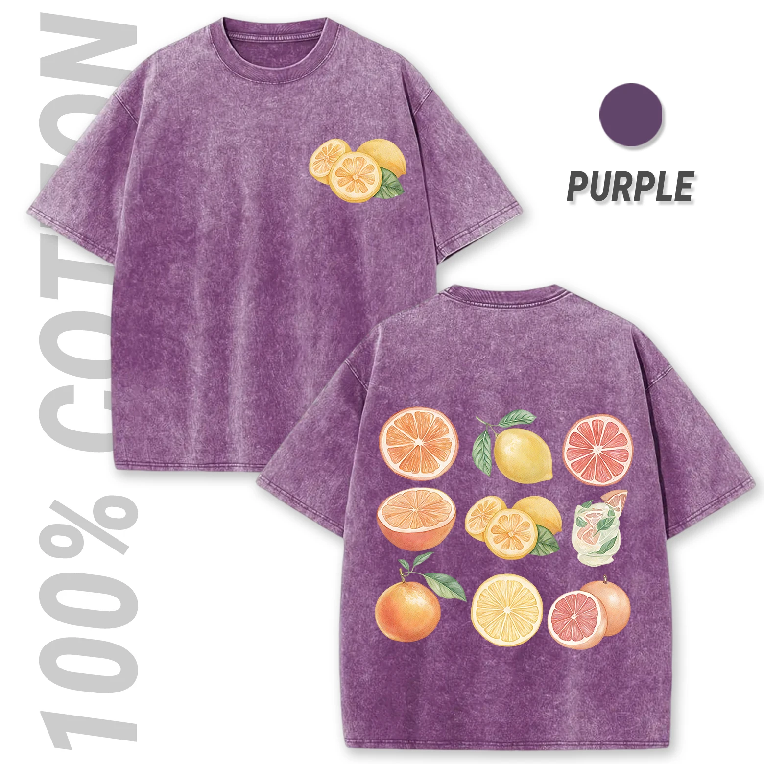 

Lemon And Orange Summer Cold Drinks Washed T Shirts Women Breathable Cotton Soft T-Shirt Streetwear Tee All-Match Short Sleeve