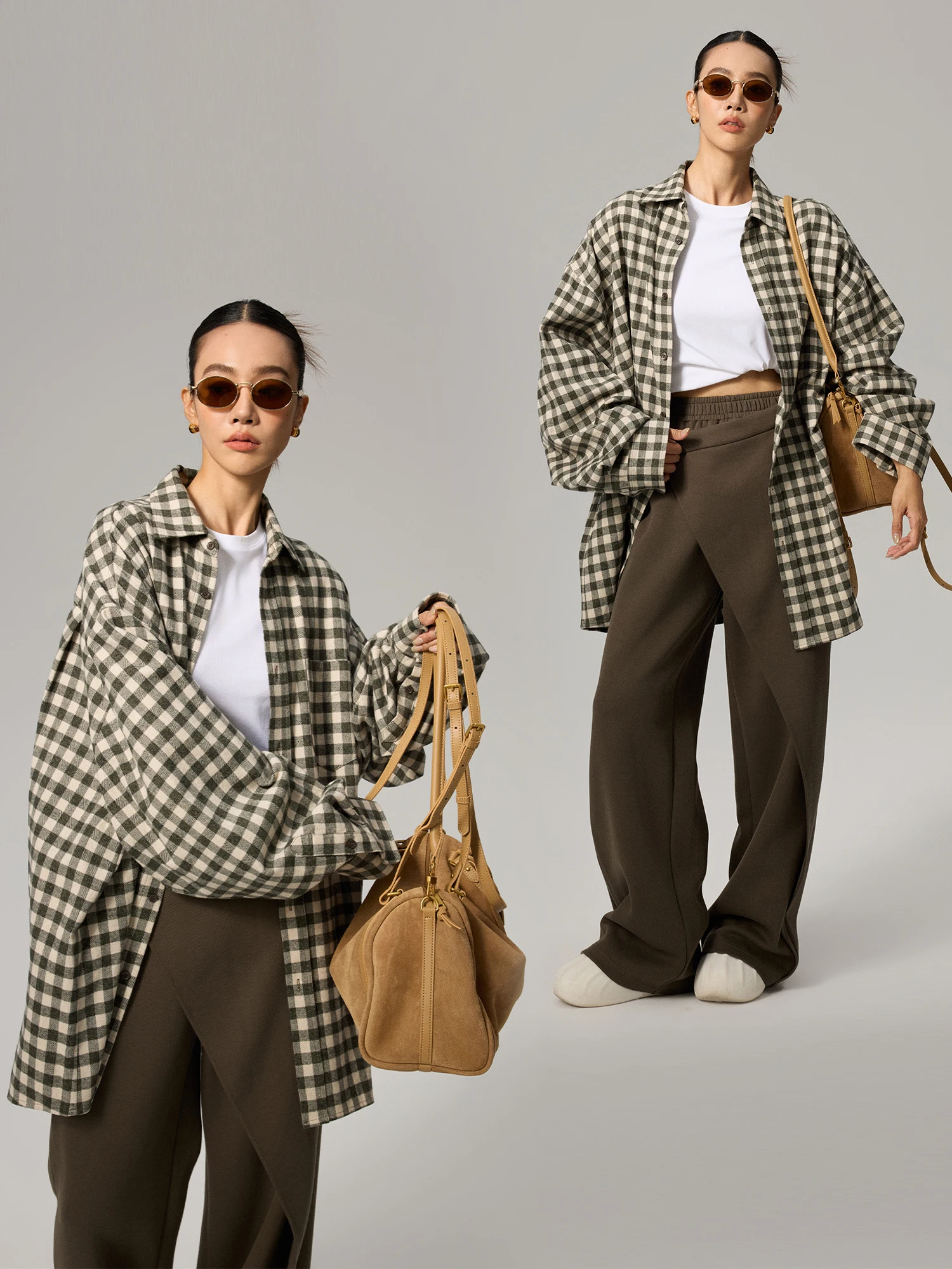 

Ретро-рубашка свободного кроя с длинными рукавами в клетку, повседневная, универсальная, осенне-зимняя, для отдыха, из чистого хлопка, с отложным воротником, на пуговицах