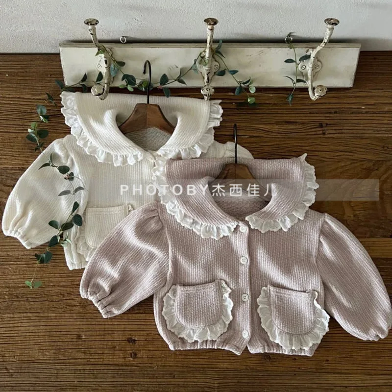 Lace Coat Korean Long-sleeved Cardigan Suitable Texture Grils Children Autumn Winter Sweet Cute Comfortable Soft Solid