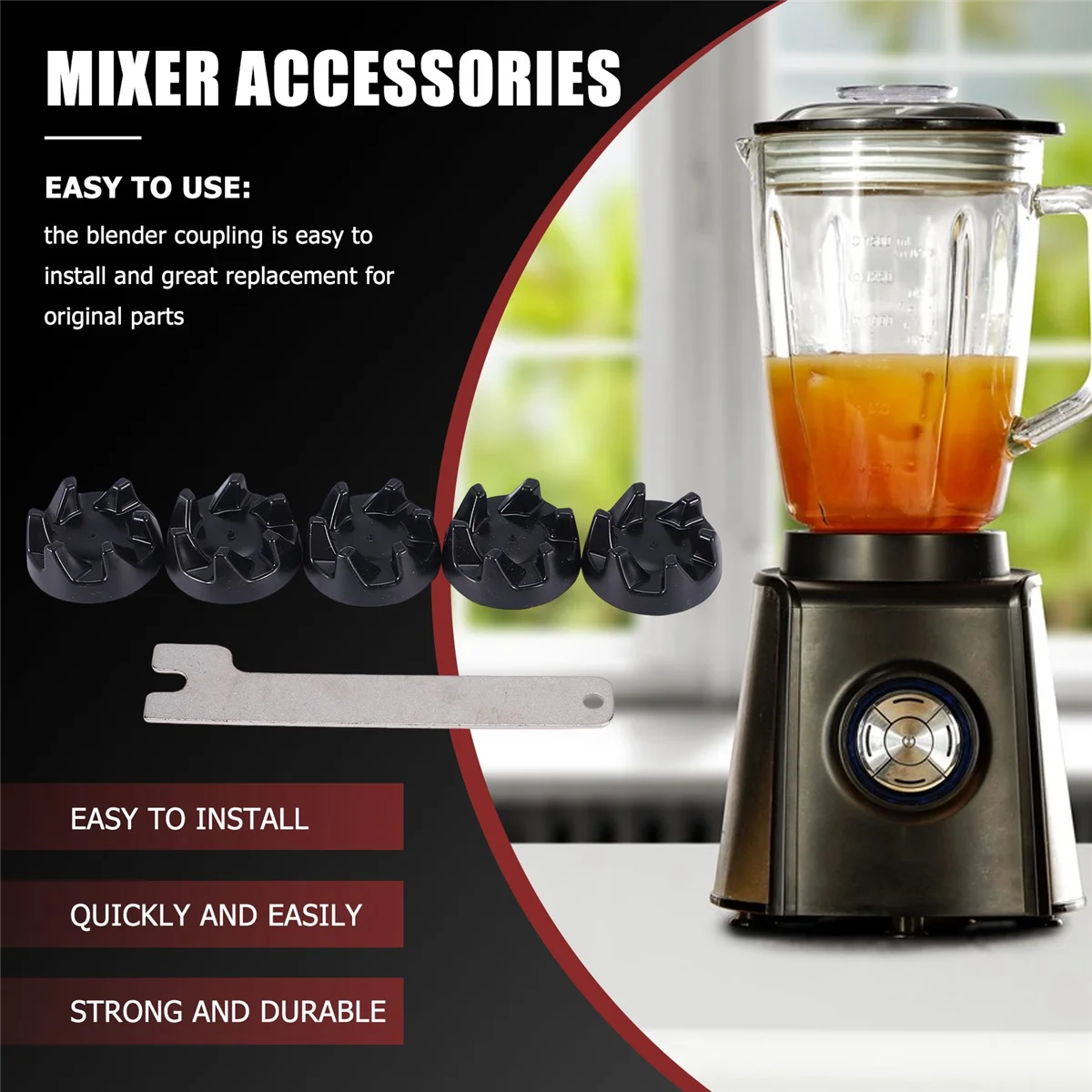 عبوات A02V-6 9704230   قطع غيار اقتران الخلاط مع مفتاح ربط واحد متوافق مع مساعد المطبخ WP 9704230 VP