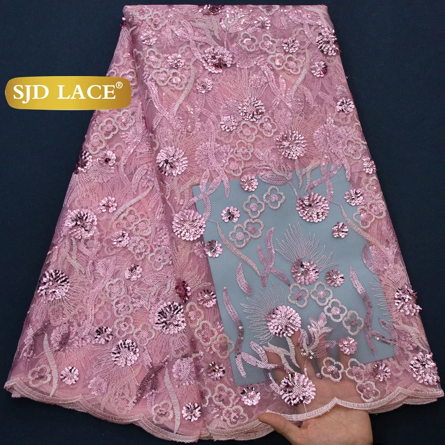 

SJD LACE African Mesh Sequins Lace Fabric French Sequins Bridal Lace 2026 Hot Sale Nigerian Women Wedding Party Dresses Sew 4739