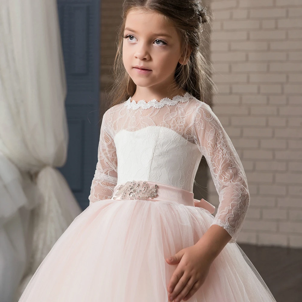 EVLAST Vintage Flower Girl abiti per matrimoni raso Puffy Toddler Ball Gown prima comunione Girl Pageant Gown Vestido TFD019