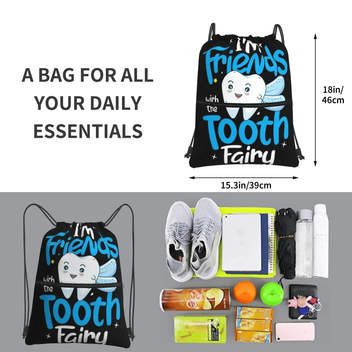 Funny Dentist Dental Hygienist Tooth Fairy Backpacks Drawstring Bag Drawstring Bundle Pocket Sundries Bags For School Students